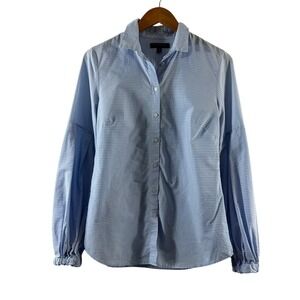 Banana Republic Riley Shirt Womens 8 Blue White Pinstripe Puff Sleeve Cotton Top